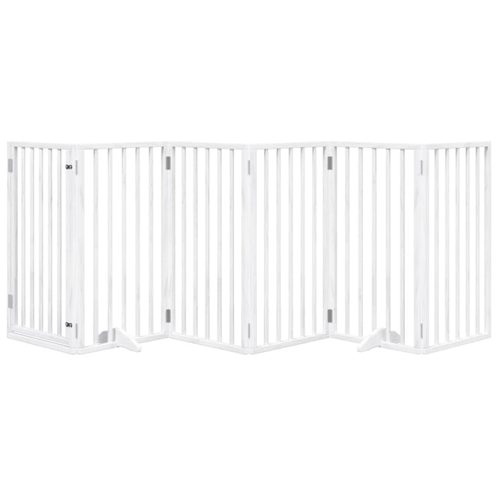 Dog Gate With Door Foldable 6 Panels White 300 Cm Poplar Wood Tpxont