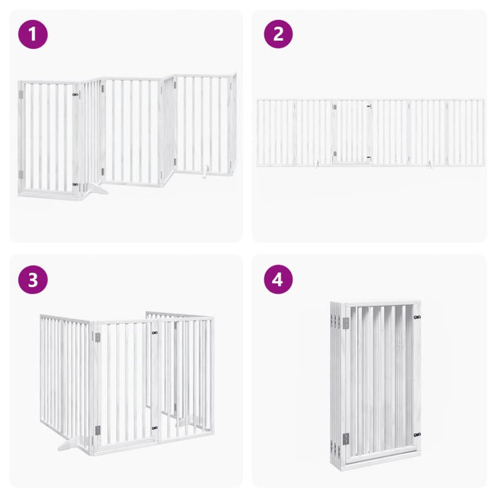 Dog Gate With Door Foldable 6 Panels White 300 Cm Poplar Wood Tpxont
