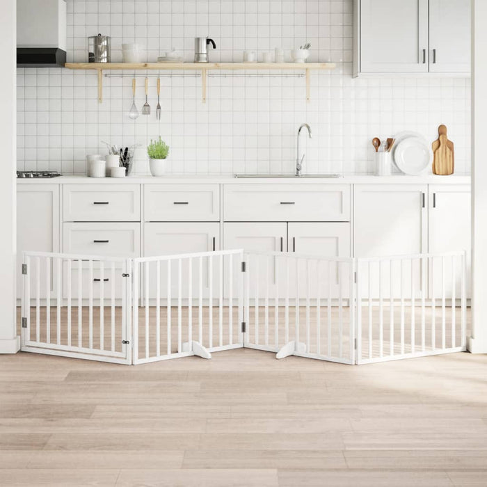 Dog Gate With Door Foldable 4 Panels White 320 Cm Poplar Wood Tpxonp