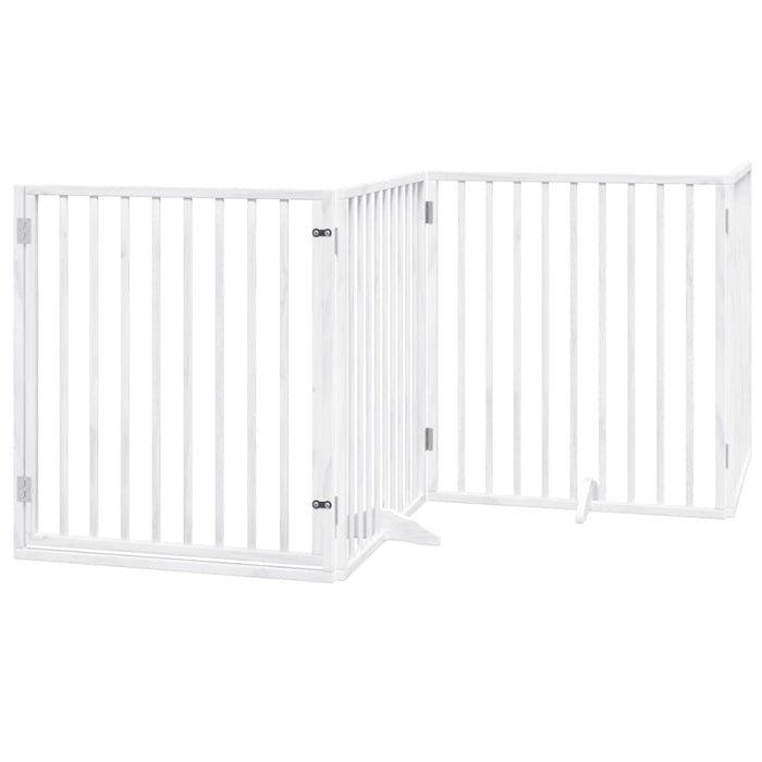 Dog Gate With Door Foldable 4 Panels White 320 Cm Poplar Wood Tpxoni
