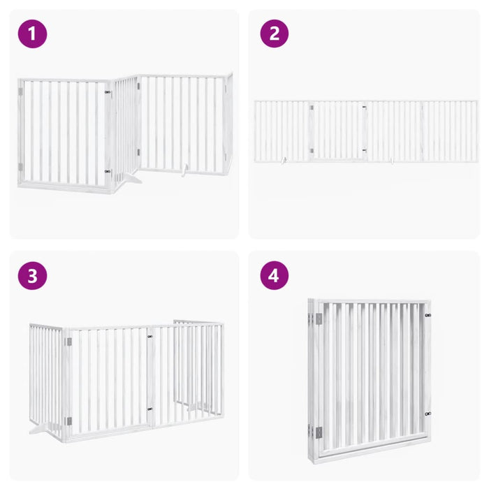 Dog Gate With Door Foldable 4 Panels White 320 Cm Poplar Wood Tpxoni