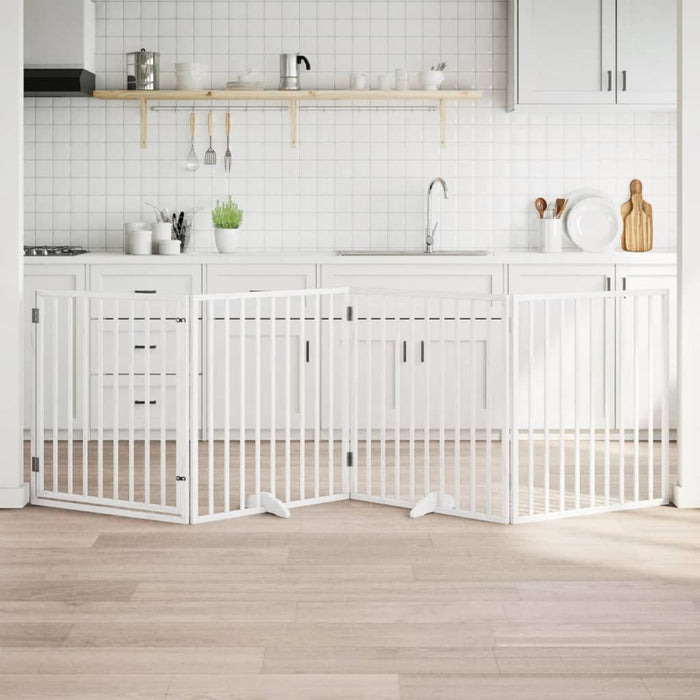 Dog Gate With Door Foldable 4 Panels White 320 Cm Poplar Wood Tpxoni
