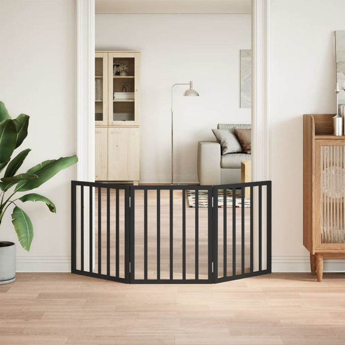 Dog Gate Foldable 3 Panels Black 150 Cm Poplar Wood Tpxonn