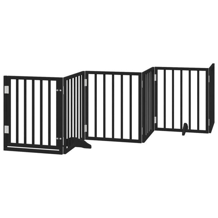 Dog Gate With Door Foldable 6 Panels Black 300 Cm Poplar Wood Tpxonk