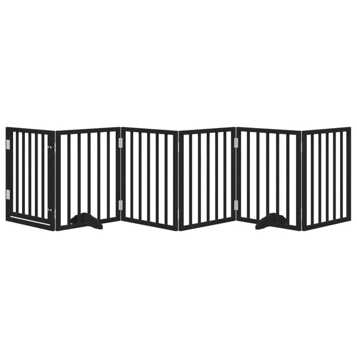 Dog Gate With Door Foldable 6 Panels Black 300 Cm Poplar Wood Tpxonk
