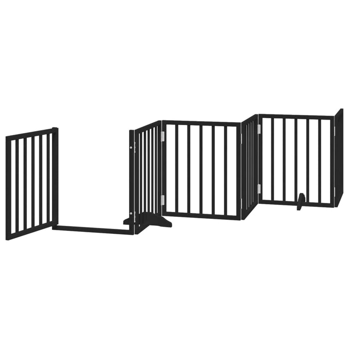 Dog Gate With Door Foldable 6 Panels Black 300 Cm Poplar Wood Tpxonk