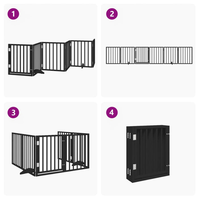 Dog Gate With Door Foldable 6 Panels Black 300 Cm Poplar Wood Tpxonk