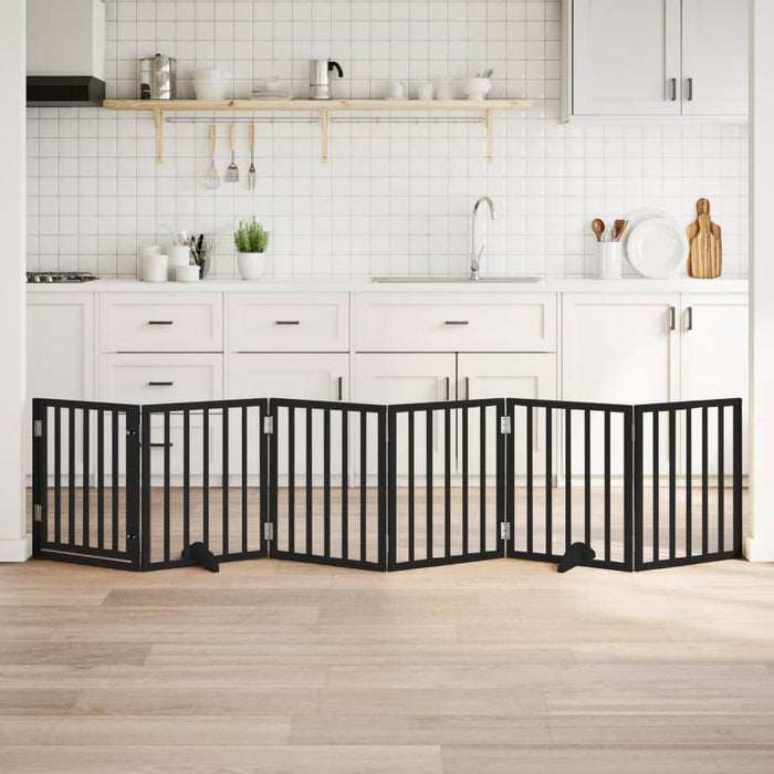 Dog Gate With Door Foldable 6 Panels Black 300 Cm Poplar Wood Tpxonk
