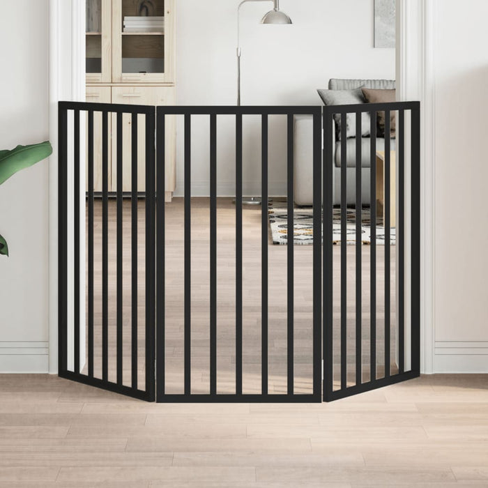 Dog Gate Foldable 3 Panels Black 150 Cm Poplar Wood Tpxokb