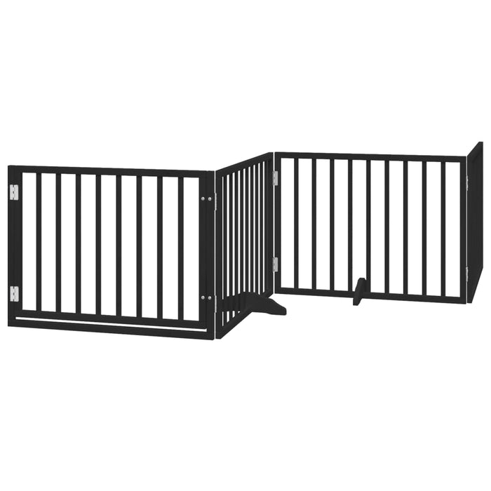 Dog Gate With Door Foldable 4 Panels Black 320 Cm Poplar Wood Tpxokt