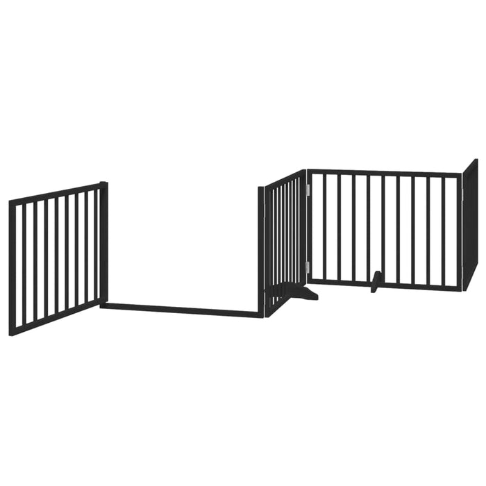 Dog Gate With Door Foldable 4 Panels Black 320 Cm Poplar Wood Tpxokt