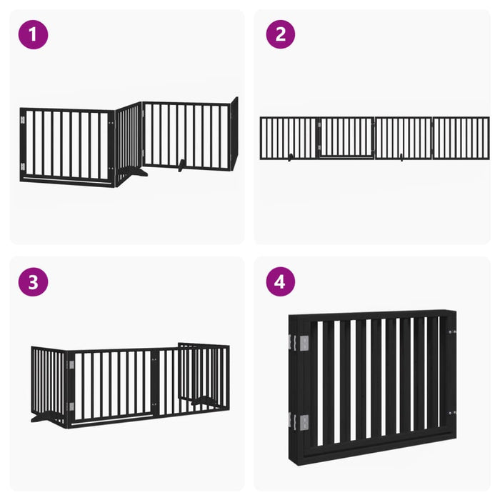 Dog Gate With Door Foldable 4 Panels Black 320 Cm Poplar Wood Tpxokt