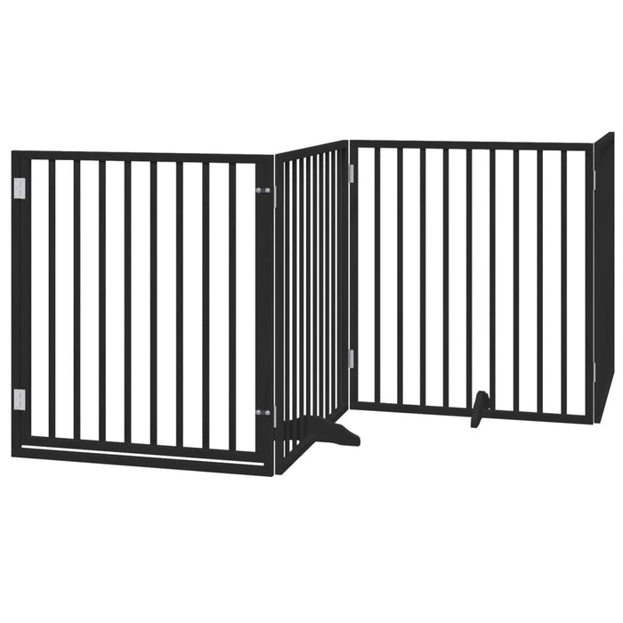 Dog Gate With Door Foldable 4 Panels Black 320 Cm Poplar Wood Tpxokp