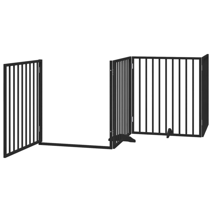 Dog Gate With Door Foldable 4 Panels Black 320 Cm Poplar Wood Tpxokp