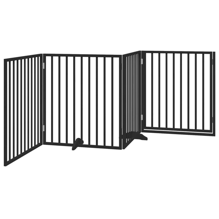 Dog Gate With Door Foldable 4 Panels Black 320 Cm Poplar Wood Tpxokp