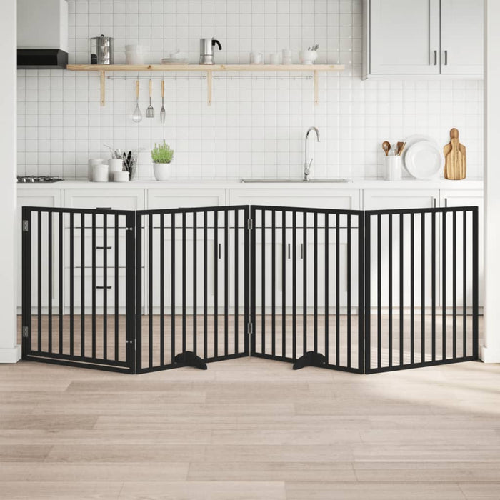 Dog Gate With Door Foldable 4 Panels Black 320 Cm Poplar Wood Tpxokp