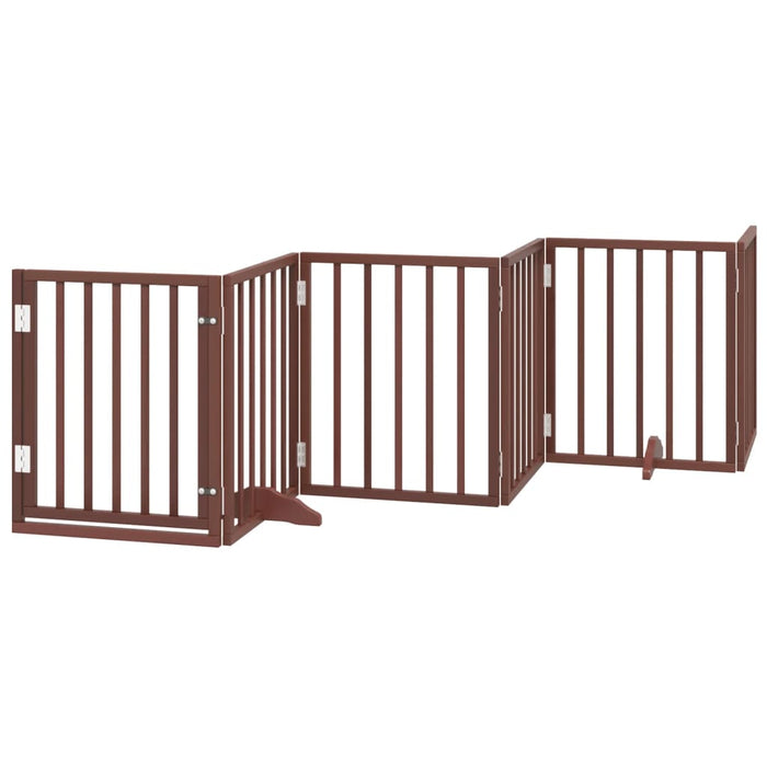 Dog Gate With Door Foldable 6 Panels Brown 300 Cm Poplar Wood Tpxoki