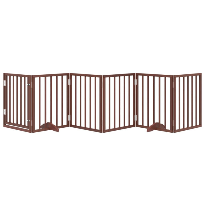 Dog Gate With Door Foldable 6 Panels Brown 300 Cm Poplar Wood Tpxoki