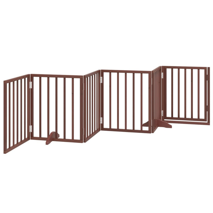Dog Gate With Door Foldable 6 Panels Brown 300 Cm Poplar Wood Tpxoki