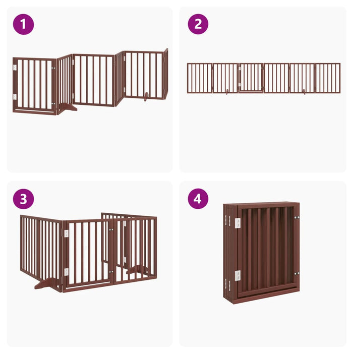 Dog Gate With Door Foldable 6 Panels Brown 300 Cm Poplar Wood Tpxoki