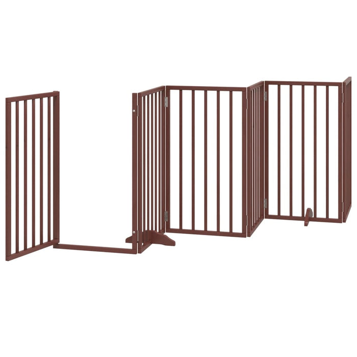 Dog Gate With Door Foldable 6 Panels Brown 300 Cm Poplar Wood Tpxokk