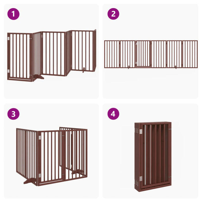 Dog Gate With Door Foldable 6 Panels Brown 300 Cm Poplar Wood Tpxokk