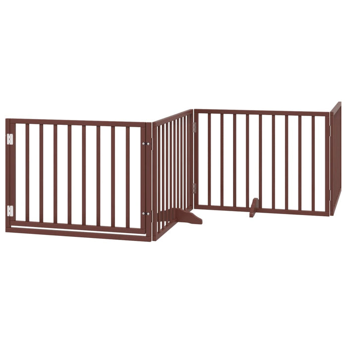 Dog Gate With Door Foldable 4 Panels Brown 320 Cm Poplar Wood Tpxxbo