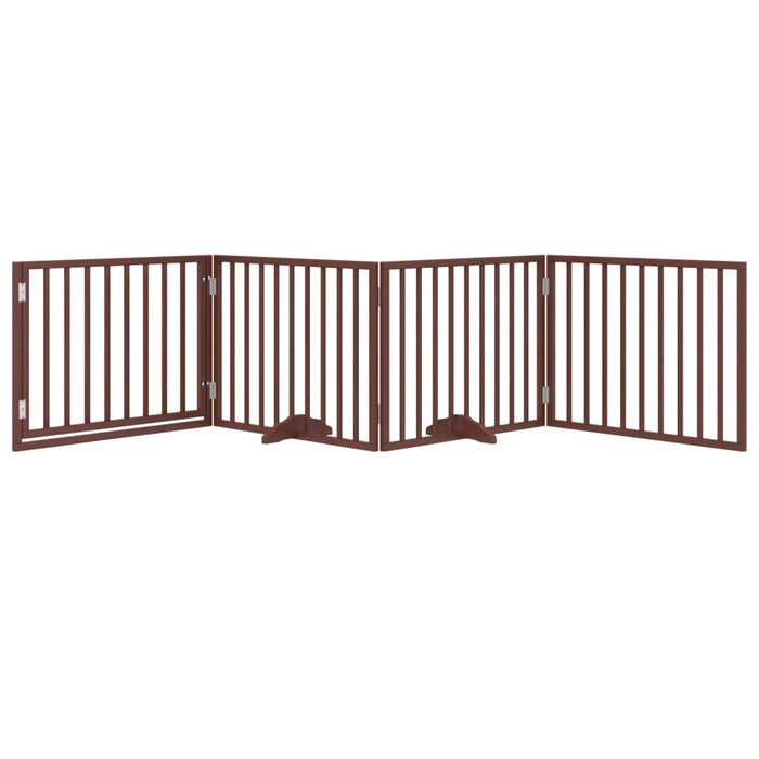 Dog Gate With Door Foldable 4 Panels Brown 320 Cm Poplar Wood Tpxxbo