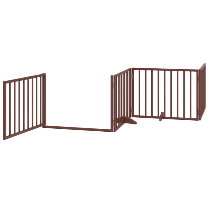 Dog Gate With Door Foldable 4 Panels Brown 320 Cm Poplar Wood Tpxxbo