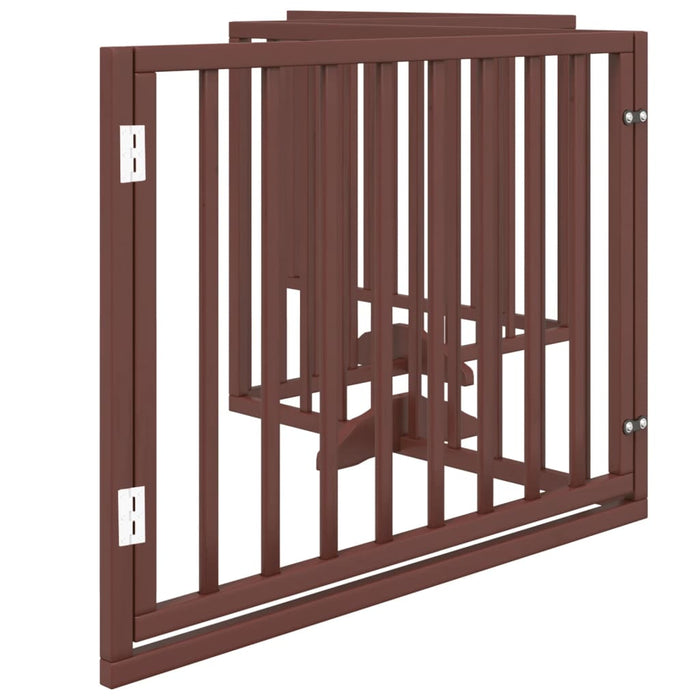 Dog Gate With Door Foldable 4 Panels Brown 320 Cm Poplar Wood Tpxxbo