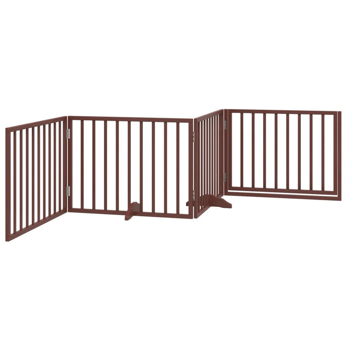 Dog Gate With Door Foldable 4 Panels Brown 320 Cm Poplar Wood Tpxxbo