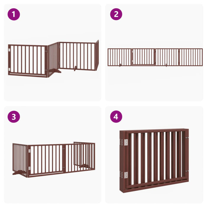Dog Gate With Door Foldable 4 Panels Brown 320 Cm Poplar Wood Tpxxbo