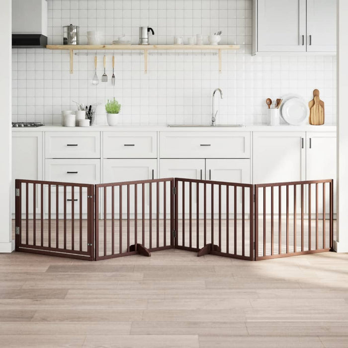 Dog Gate With Door Foldable 4 Panels Brown 320 Cm Poplar Wood Tpxxbo