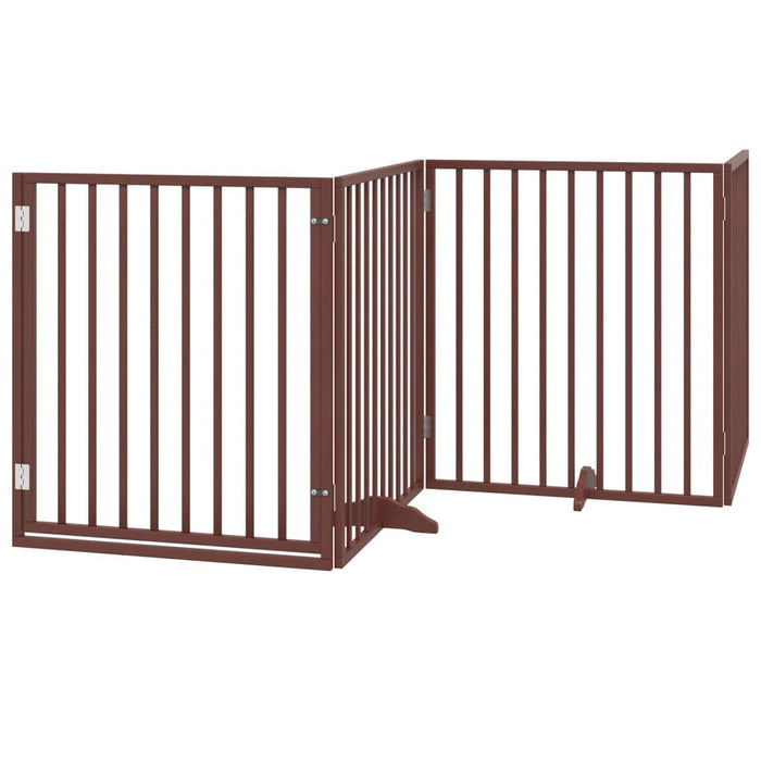 Dog Gate With Door Foldable 4 Panels Brown 320 Cm Poplar Wood Tpxxbt
