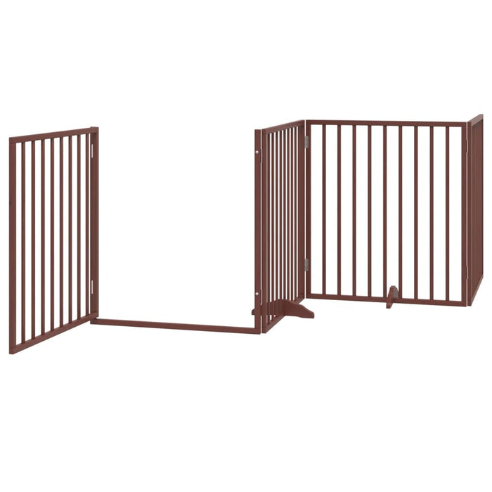 Dog Gate With Door Foldable 4 Panels Brown 320 Cm Poplar Wood Tpxxbt