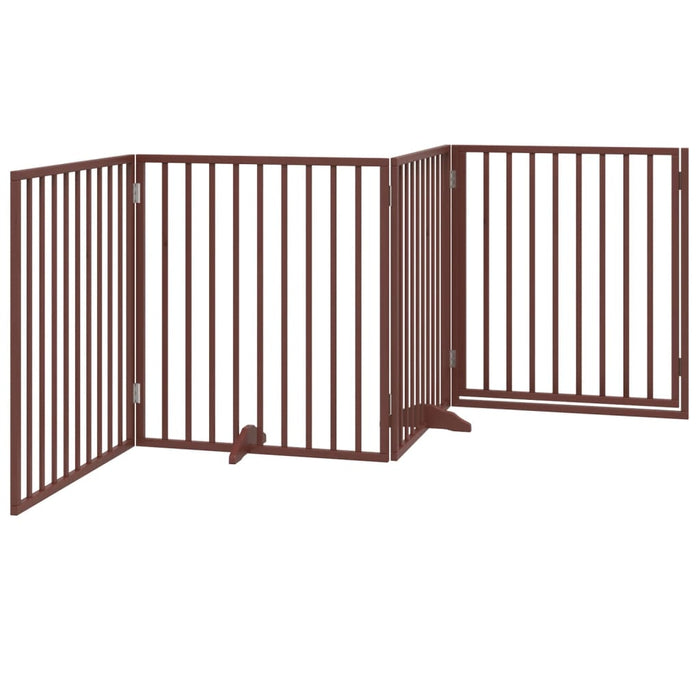 Dog Gate With Door Foldable 4 Panels Brown 320 Cm Poplar Wood Tpxxbt