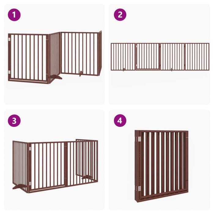 Dog Gate With Door Foldable 4 Panels Brown 320 Cm Poplar Wood Tpxxbt