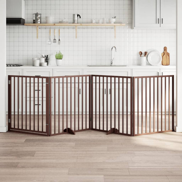 Dog Gate With Door Foldable 4 Panels Brown 320 Cm Poplar Wood Tpxxbt