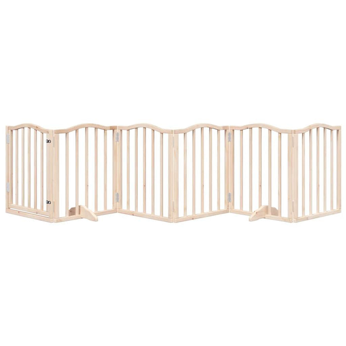 Dog Gate With Door Foldable 6 Panels 300 Cm Poplar Wood Tpxxbp