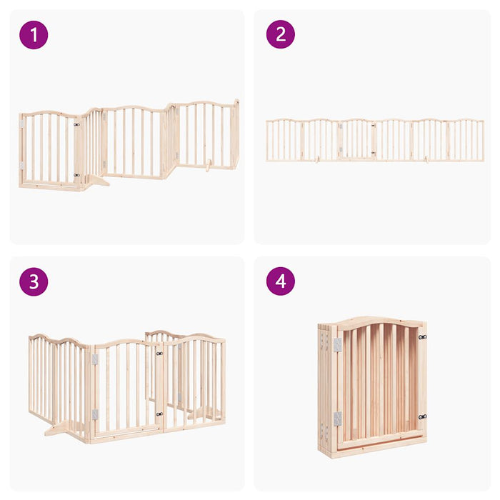 Dog Gate With Door Foldable 6 Panels 300 Cm Poplar Wood Tpxxbp