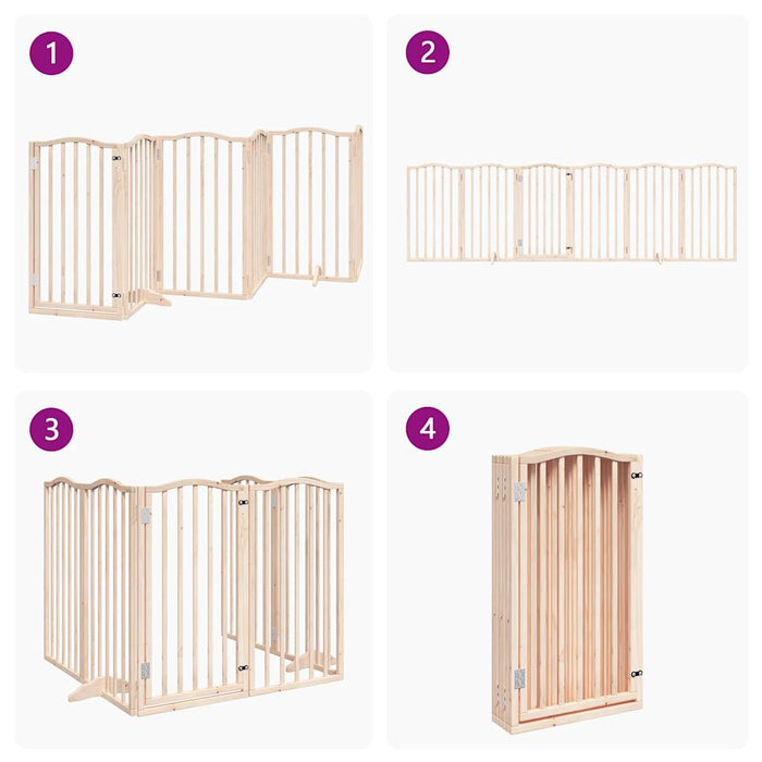 Dog Gate With Door Foldable 6 Panels 300 Cm Poplar Wood Tpxxbi
