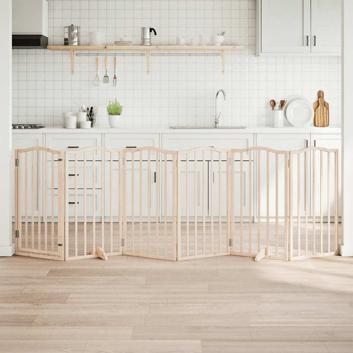 Dog Gate With Door Foldable 6 Panels 300 Cm Poplar Wood Tpxxbi