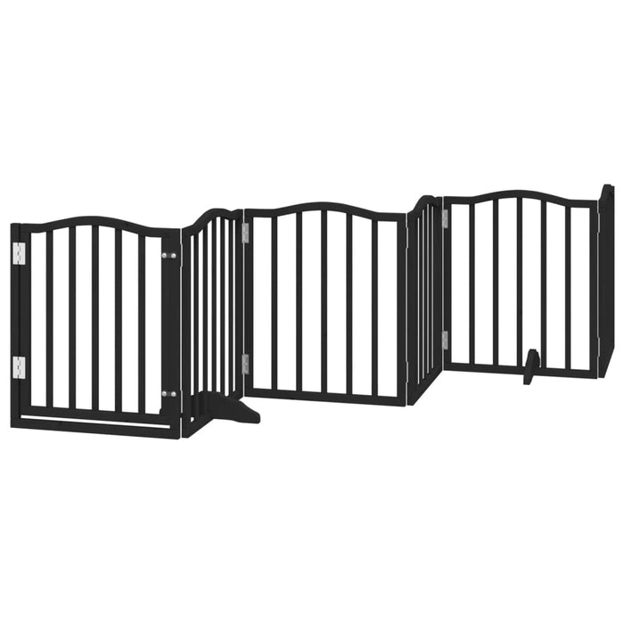 Dog Gate With Door Foldable 6 Panels Black 300 Cm Poplar Wood Tpxxxo