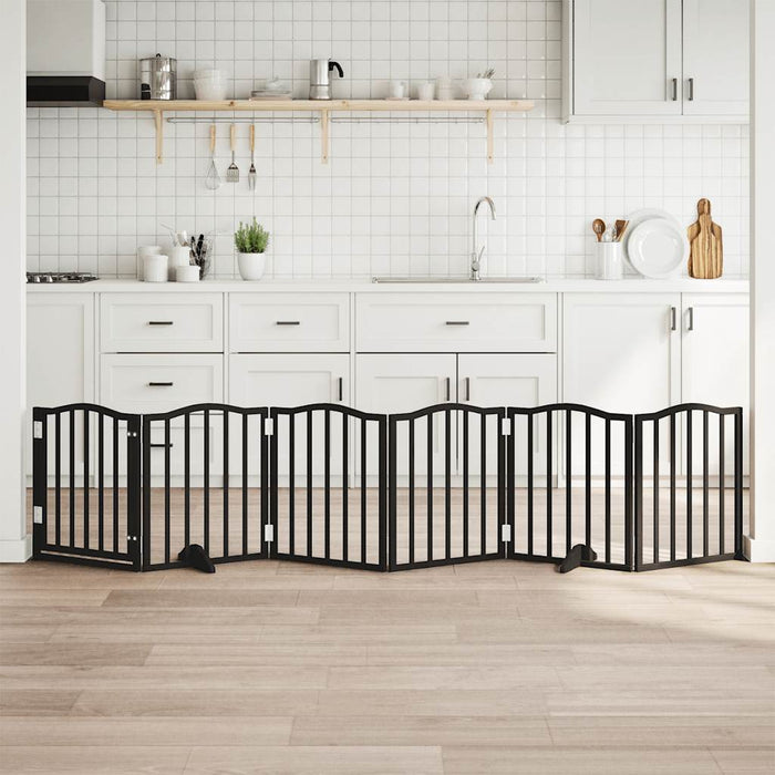 Dog Gate With Door Foldable 6 Panels Black 300 Cm Poplar Wood Tpxxxo