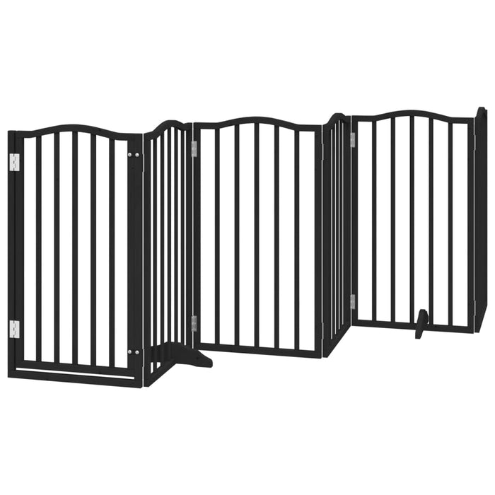 Dog Gate With Door Foldable 6 Panels Black 300 Cm Poplar Wood Tpxxxt
