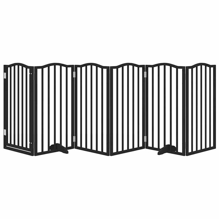 Dog Gate With Door Foldable 6 Panels Black 300 Cm Poplar Wood Tpxxxt