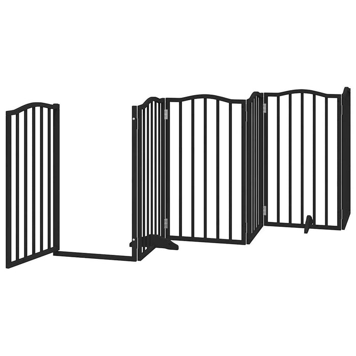 Dog Gate With Door Foldable 6 Panels Black 300 Cm Poplar Wood Tpxxxt