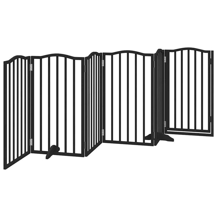 Dog Gate With Door Foldable 6 Panels Black 300 Cm Poplar Wood Tpxxxt