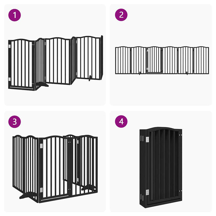 Dog Gate With Door Foldable 6 Panels Black 300 Cm Poplar Wood Tpxxxt