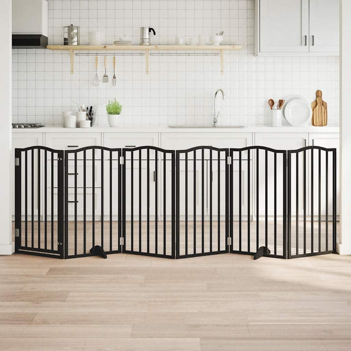 Dog Gate With Door Foldable 6 Panels Black 300 Cm Poplar Wood Tpxxxt